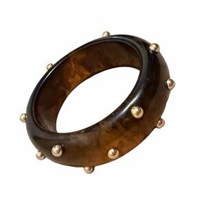 Acrylic Tortoise Shell Bangle Bracelet with Raised Gold Studs NWOT